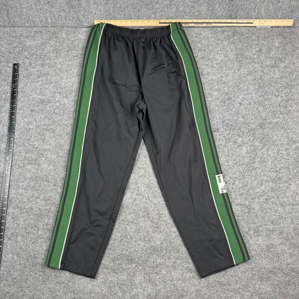 Adidas Track Pants Mens Size XL Black Green Stripe Vintage‎ Athletic Joggers